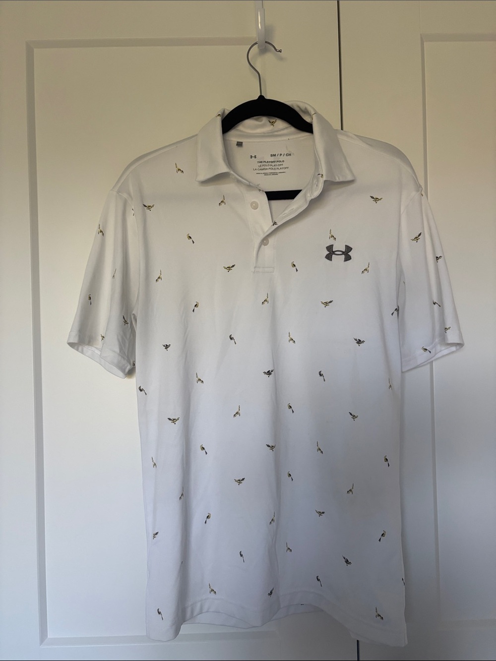 Under Armour White Polo with Small Gold Bird Motif